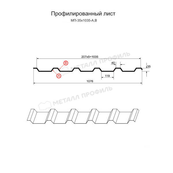 Профилированный лист МП-35х1035-A (ПЭ-01-2004-0,7)